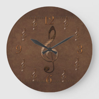 Treble Clef Music-themed Faux Leather Wall Clock