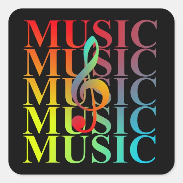 Treble Clef Music Typography Colourful Graphic Square Sticker (Front)