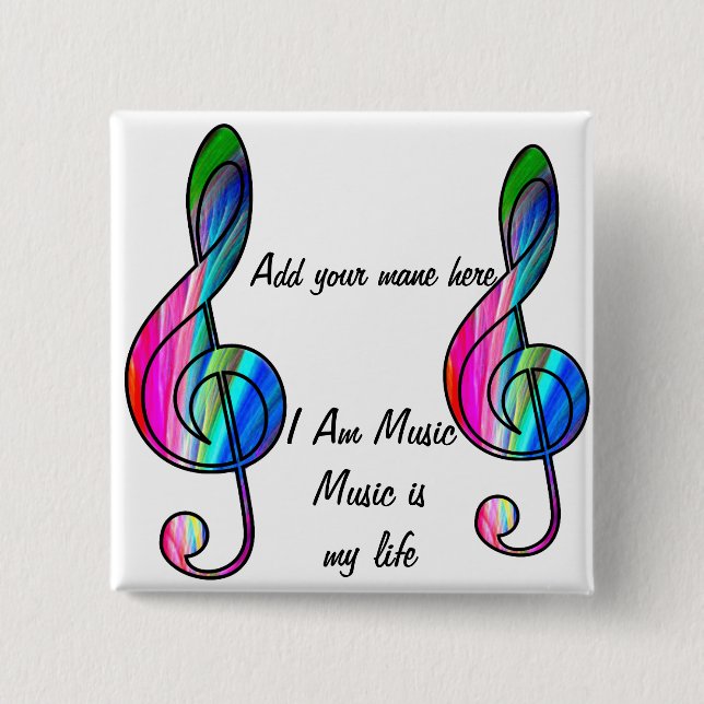 Treble clef note in color_ 15 cm square badge (Front)