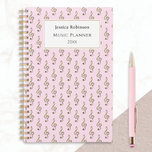 Treble Clef Pattern Elegant Pink Music Themed Planner