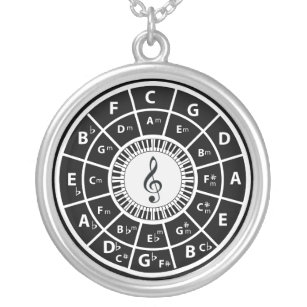 Treble clef  Piano Keys Circle of Fifths Silver Plated Necklace