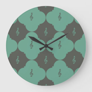 Treble Clef Quatrefoil Pattern Large Clock