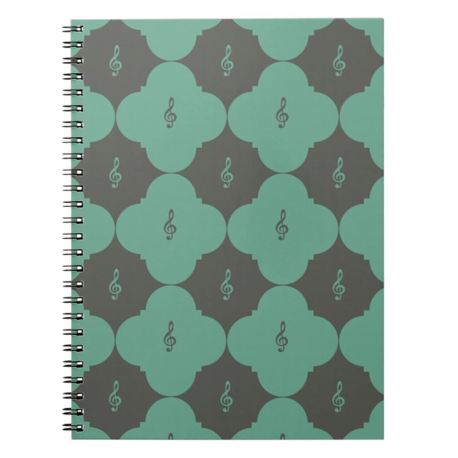 Treble Clef Quatrefoil Pattern Spiral Notebook (Front)