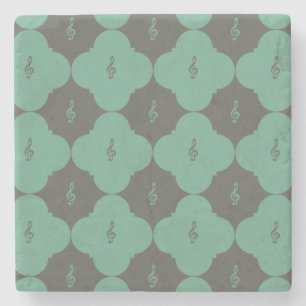 Treble Clef Quatrefoil Pattern Stone Coaster
