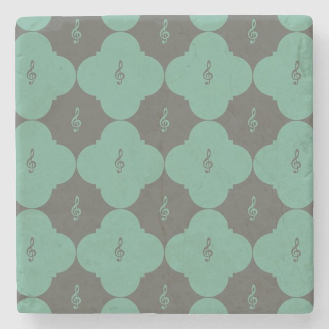 Treble Clef Quatrefoil Pattern Stone Coaster (Front)