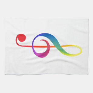 treble clef rainbow colours tea towel