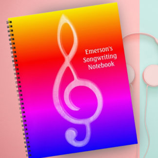 Treble Clef Rainbow Music Design Customise Text Notebook