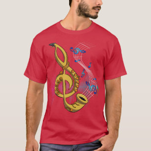 Treble Clef Saxophone Player Jazz Music Instrument T-Shirt