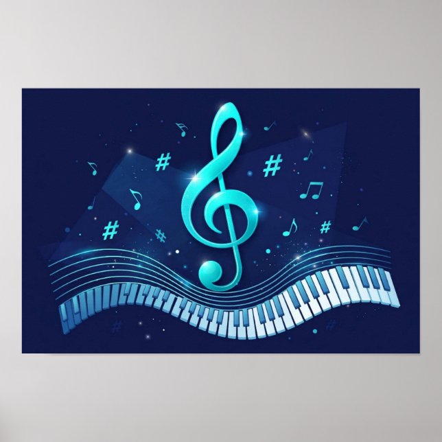 Treble Clef Wave and Piano Keys Poster (Front)