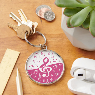 Treble Clef Wave Music Notes in Pink and White Key Ring
