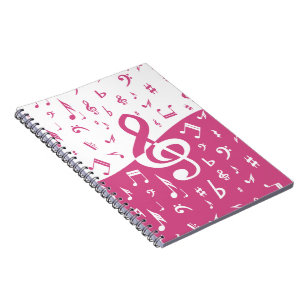Treble Clef Wave Music Notes in Pink and White Spiral Notebook
