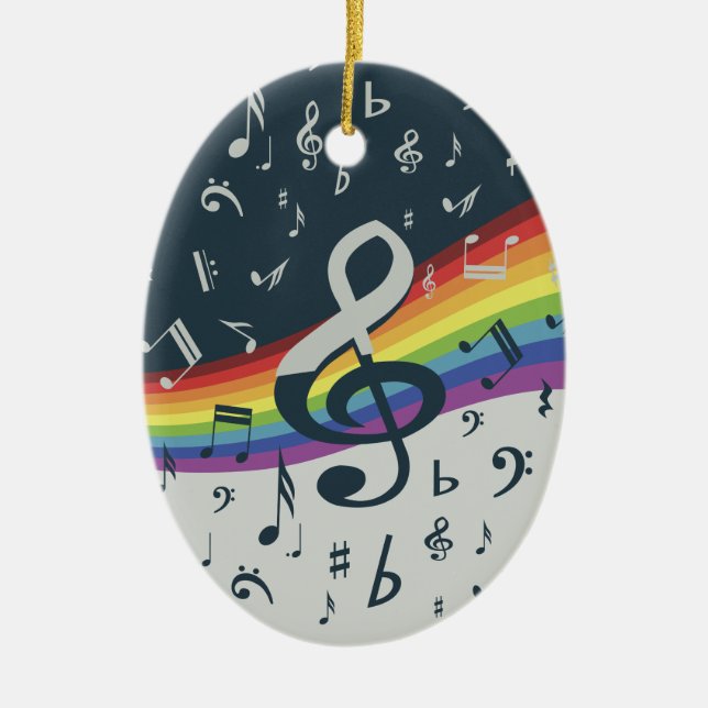 Treble Clef Wave Rainbow Colours Ceramic Tree Decoration (Front)