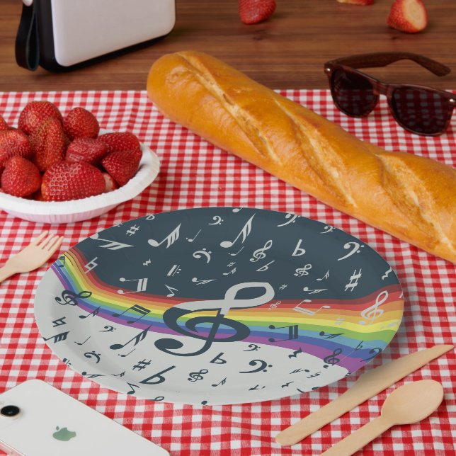 Treble Clef Wave Rainbow Colours Paper Plate (Picnic)