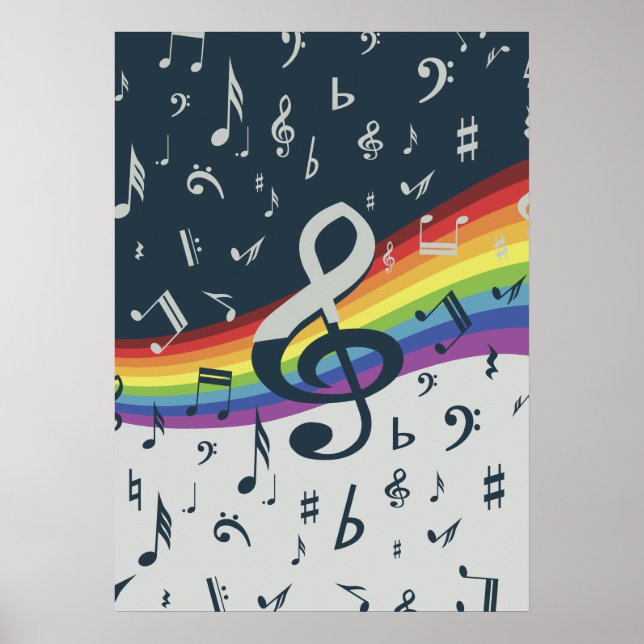 Treble Clef Wave Rainbow Colours Poster (Front)