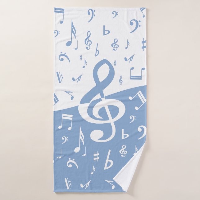 Treble Clef Wave Sky Blue and White Bath Towel Set (Bath Towel)