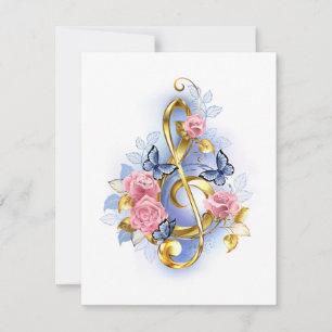 Treble clef with Pink Roses Announcement