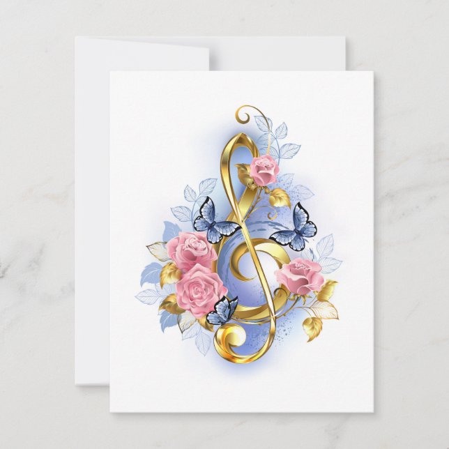 Treble clef with Pink Roses Announcement (Front)