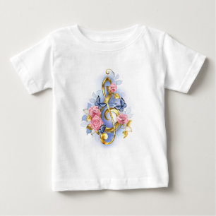 Treble clef with Pink Roses Baby T-Shirt