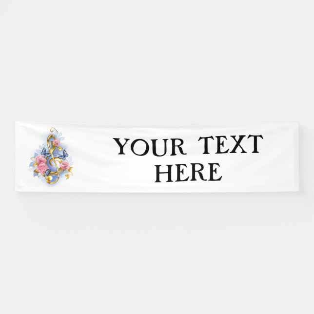 Treble clef with Pink Roses Banner (Horizontal)