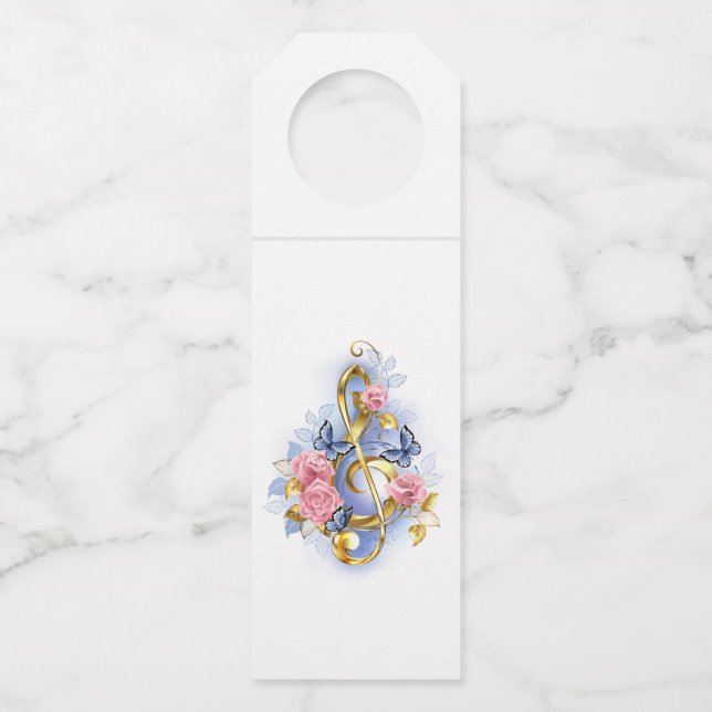 Treble clef with Pink Roses Bottle Tag (Front)