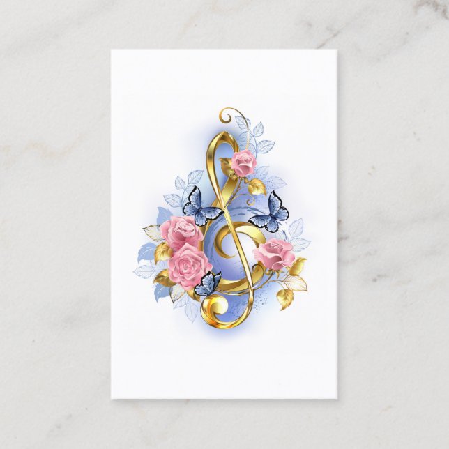 Treble clef with Pink Roses Business Card (Front)