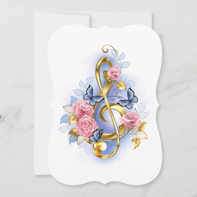 Treble clef with Pink Roses Card (Front)