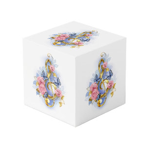 Treble clef with Pink Roses Cube