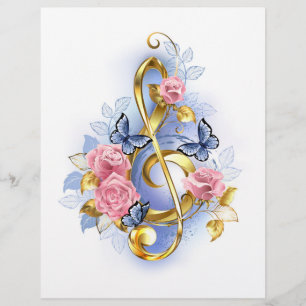 Treble clef with Pink Roses Custom Letterhead