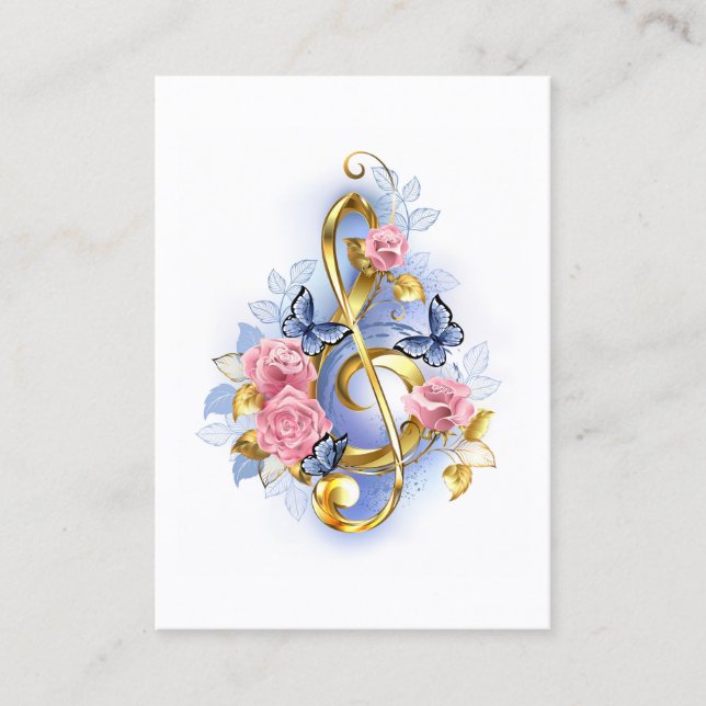 Treble clef with Pink Roses Discount Card (Front)