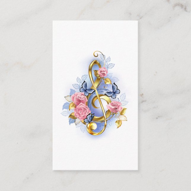 Treble clef with Pink Roses Enclosure Card (Front)