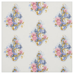 Treble clef with Pink Roses Fabric