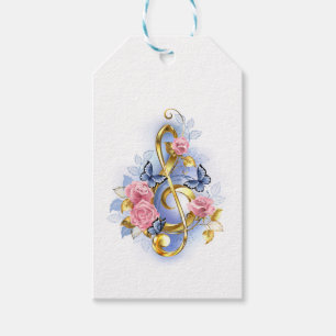 Treble clef with Pink Roses Gift Tags