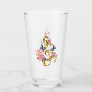 Treble clef with Pink Roses Glass