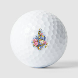 Treble clef with Pink Roses Golf Balls