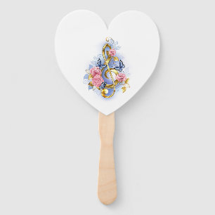 Treble clef with Pink Roses Hand Fan