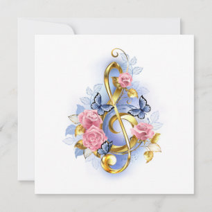 Treble clef with Pink Roses Holiday Card