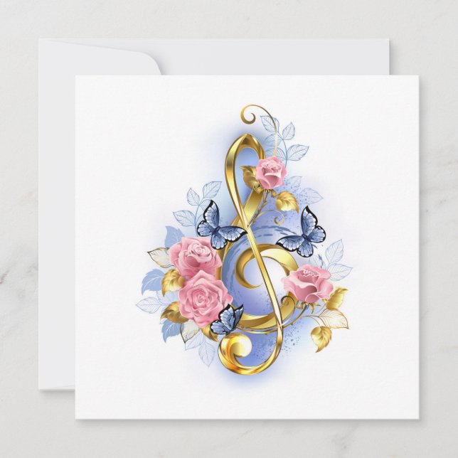 Treble clef with Pink Roses Holiday Card (Front)