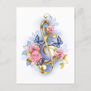 Treble clef with Pink Roses Holiday Postcard