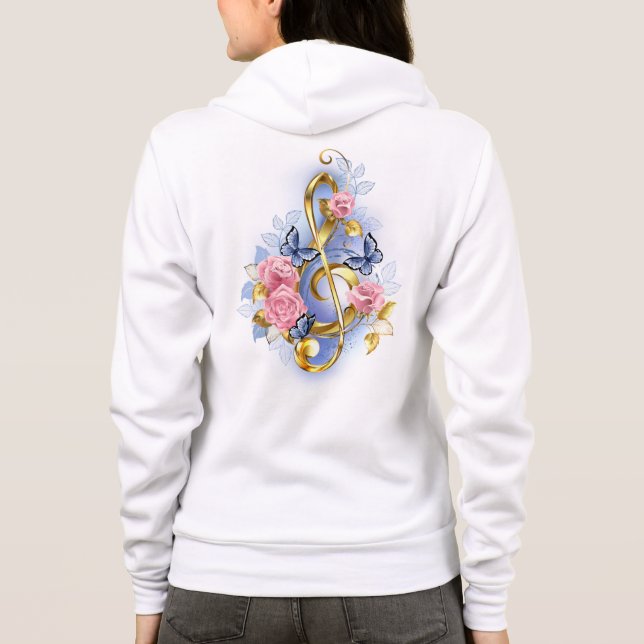 Treble clef with Pink Roses Hoodie (Back)