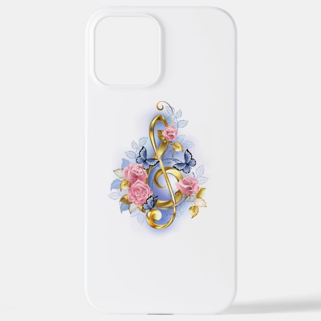 Treble clef with Pink Roses iPhone Case (Back)
