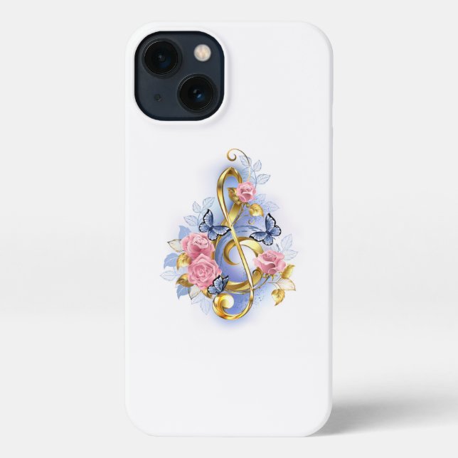 Treble clef with Pink Roses iPhone Case (Back)