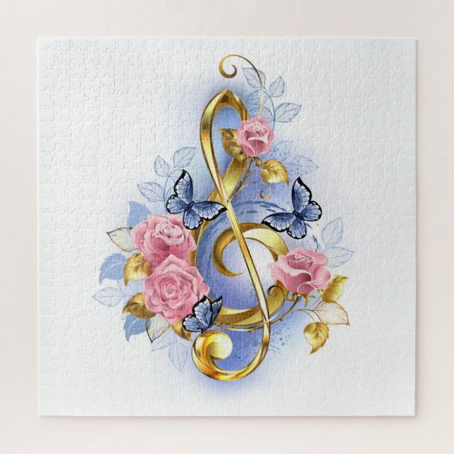 Treble clef with Pink Roses Jigsaw Puzzle (Vertical)