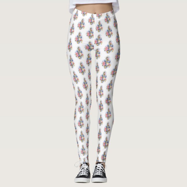 Treble clef with Pink Roses Leggings (Front)