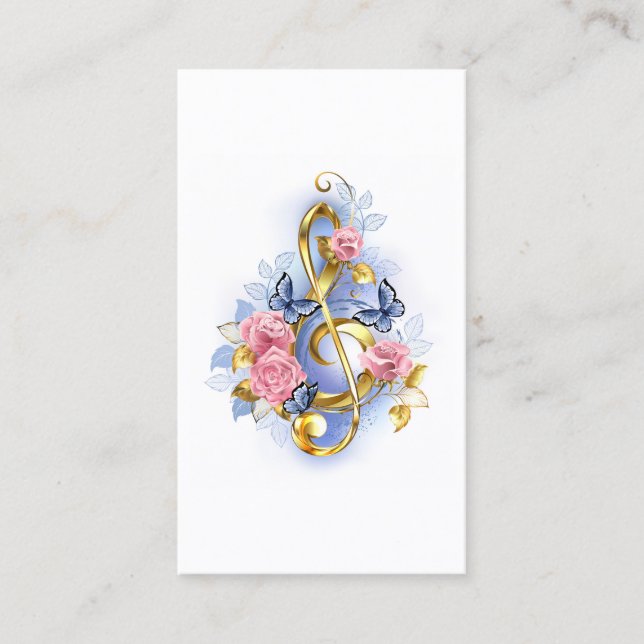 Treble clef with Pink Roses Loyalty Card (Front)
