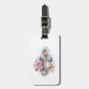 Treble clef with Pink Roses Luggage Tag