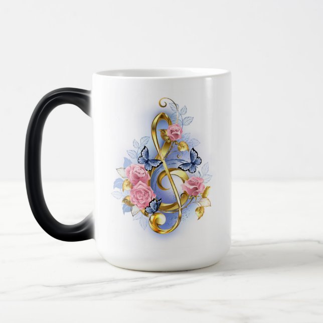 Treble clef with Pink Roses Magic Mug (Left)