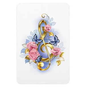 Treble clef with Pink Roses Magnet