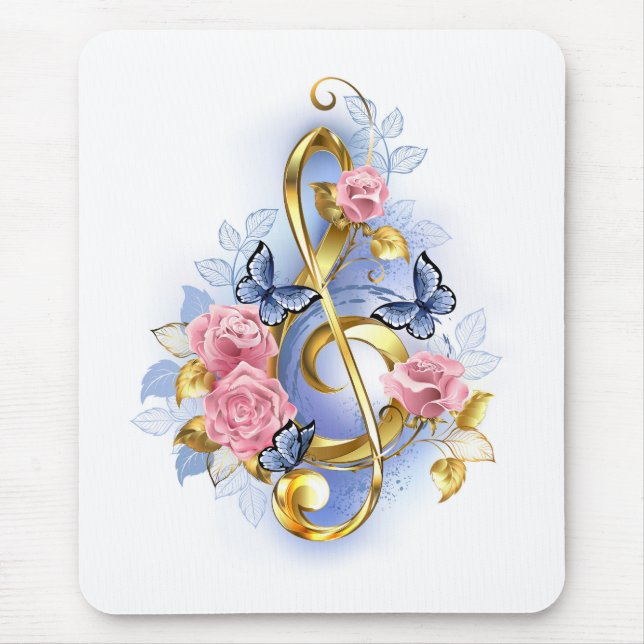 Treble clef with Pink Roses Mouse Pad (Front)