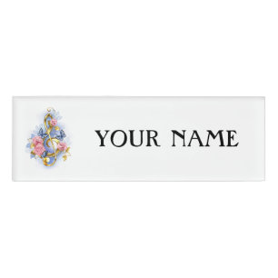 Treble clef with Pink Roses Name Tag