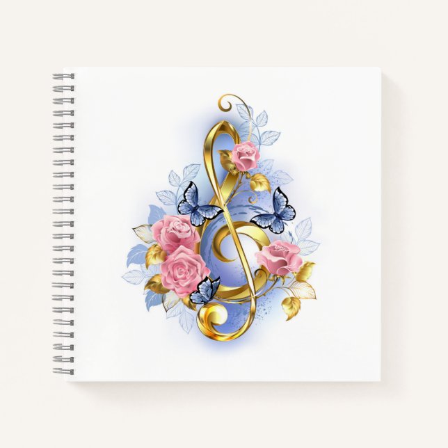 Treble clef with Pink Roses Notebook (Front)